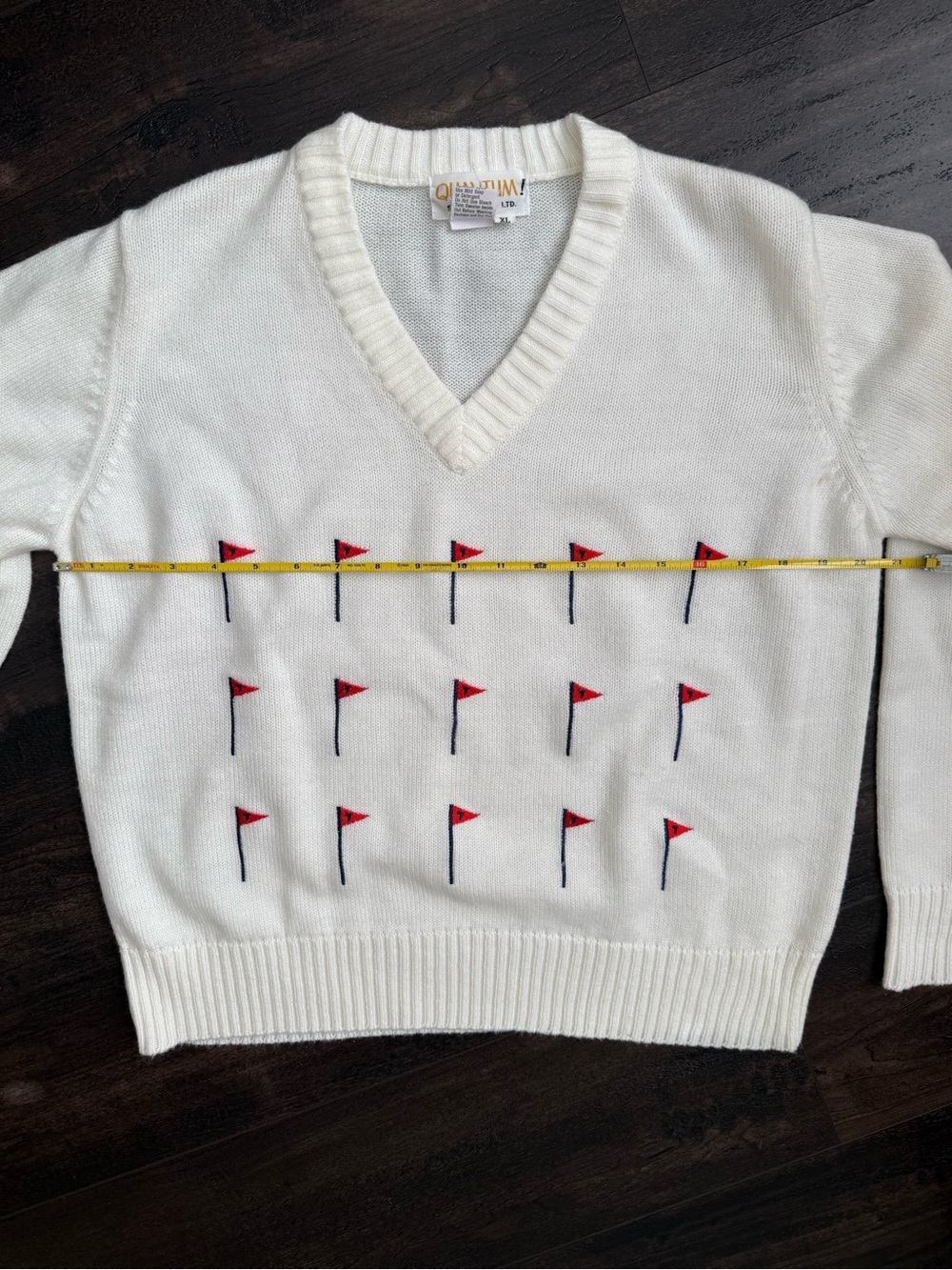 Vintage Golf Flag Sweater Country Club Prep V Neck Golfcore Fall Knit - Picture 4 of 8
